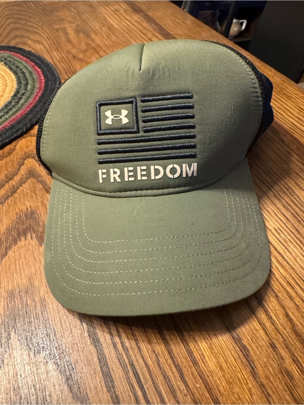 Under Armour Olive Green Freedom Trucker Cap with Black Mesh